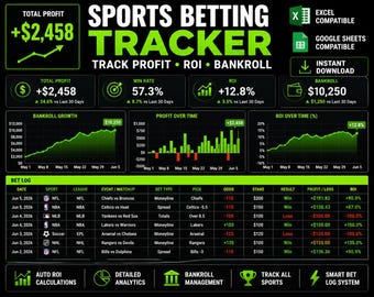 Sports Betting Tracker Spreadsheet | Excel and Google Sheets | Profit, ROI, Bankroll Dashboard | Instant Download