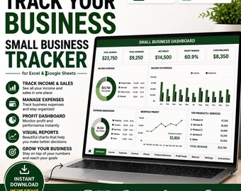 Small Business Tracker for Excel and Google Sheets | Income Expense Profit Dashboard