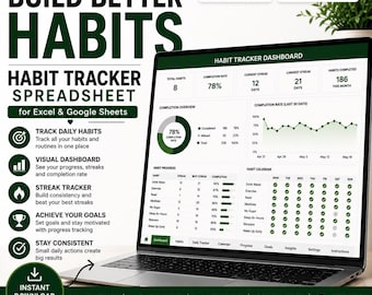 Habit Tracker Spreadsheet for Excel and Google Sheets | Daily Routine & Goal Planner