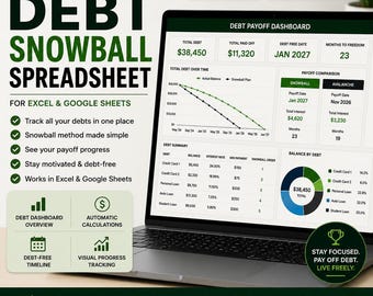 Debt Snowball Spreadsheet for Excel & Google Sheets | Debt Payoff Tracker | Loan Planner