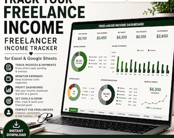 Freelancer Income Tracker for Excel & Google Sheets | Freelance Budget and Expense Spreadsheet