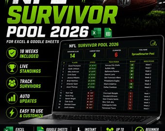 NFL Survivor Pool Tracker | Excel, Google Sheets, Last Man Standing (Digital Download)