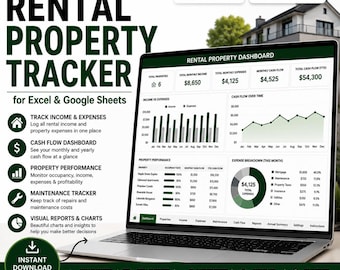 Rental Property Tracker for Excel and Google Sheets | Real Estate Income & Expense Dashboard