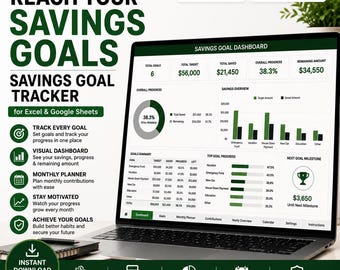 Savings Goal Tracker for Excel and Google Sheets | Savings Planner & Budget Dashboard