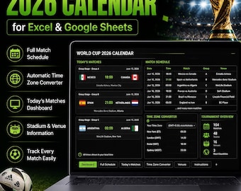 World Cup Match Calendar for Excel and Google Sheets | Tournament Schedule & Match Tracker