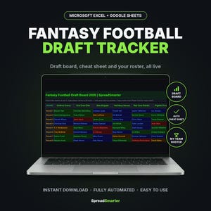 Fantasy-Football-Draft-Tracker für Excel und Google Sheets | Spielbrett | Schlangenmodell | Spielerpool