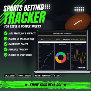 Sports Betting Tracker Spreadsheet | Excel and Google Sheets | Profit, ROI, Bankroll Dashboard | Instant Download