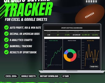 Sports Betting Tracker Spreadsheet | Excel and Google Sheets | Profit, ROI, Bankroll Dashboard | Instant Download