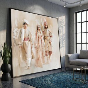 Regal Middle Eastern Figures Canvas Art, Soft Pastel Tones, Cultural Heritage Painting