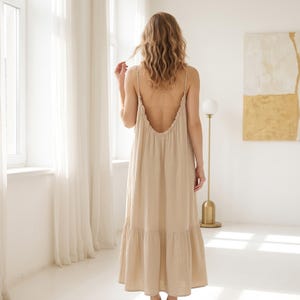 Summer Cotton Maxi Dress, Spaghetti Strap Open Back Beach Outfit