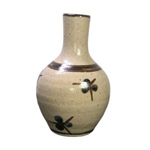 MCM Japanese Style Dragonfly Pottery Bud Vase Small Boho Weed Pot Vintage 80s