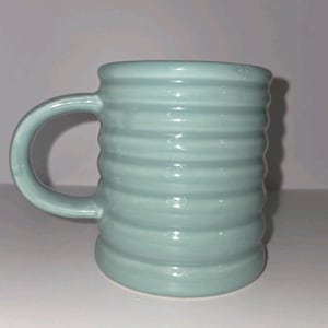 VTG Style Mint Green Ribbed Ceramic Mug Beehive Corrugated Coffee Cup Boho Art