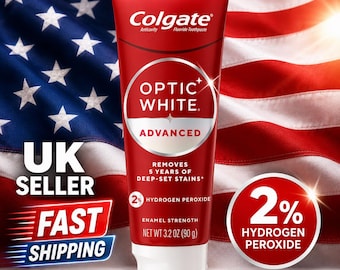 Colgate 2% Hydrogen Peroxide Optic White Advanced Whitening Toothpaste, Enamel Safe, Mint Flavor USA Imported