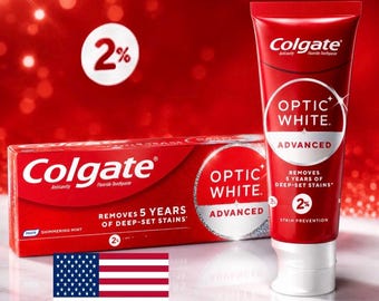 Colgate Hydrogen Peroxide 2% Optic White Advanced Whitening Toothpaste, Enamel Safe, Mint Flavor USA Imported