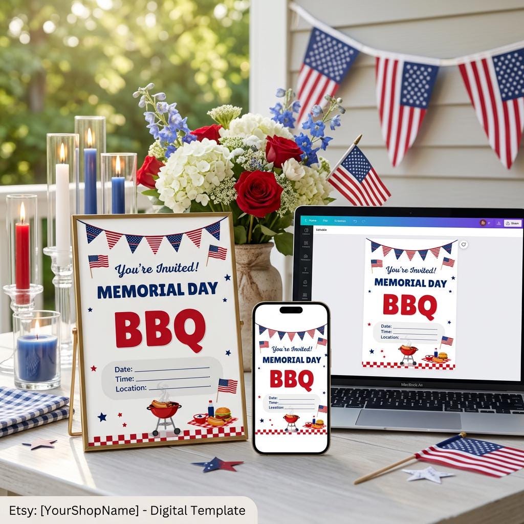 Memorial Day BBQ Invitation Template | Patriotic Cookout Invite ...