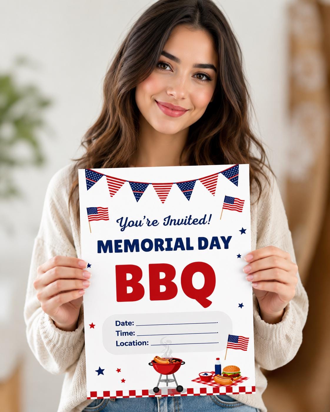 Memorial Day BBQ Invitation Template | Patriotic Cookout Invite ...