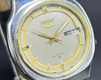 Raro reloj de pulsera vintage Seiko 5 con esfera gris, movimiento automático japonés, n.º 7009A, para hombre.