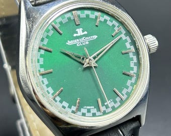 Reloj de pulsera vintage para hombre Jeager-LeCoultre Club con esfera verde, 17 rubíes, movimiento de cuerda manual, fabricado en Suiza.
