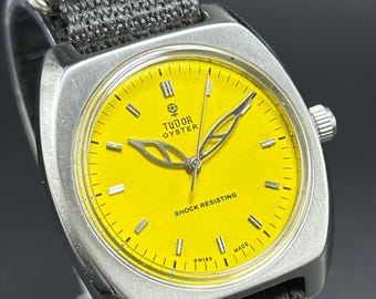 Reloj de pulsera vintage Tudor OYSTER para hombre, esfera amarilla, 17 joyas, fabricación suiza, movimiento de cuerda manual.