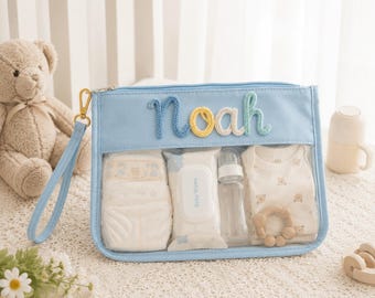 Personalized Clear Baby Organizer Pouch, Custom Name Diaper Bag, Nursery Essentials Storage