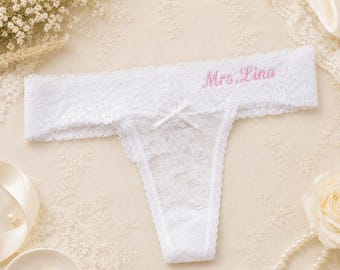 Personalized Bridal Lace Panty, Personalized Mrs Name Underwear, Honeymoon Lingerie, Wedding Gift for Bride