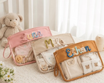 Personalized Clear Baby Organizer Pouch, Custom Name Diaper Bag, Nursery Essentials Storage