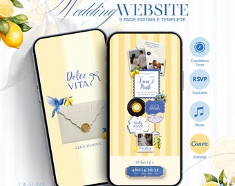 Szablon strony internetowej Dolce Vita Wedding | Włoski motyw letni, zaproszenie ślubne, europejskie lato, Canva Editable (pobranie cyfrowe)