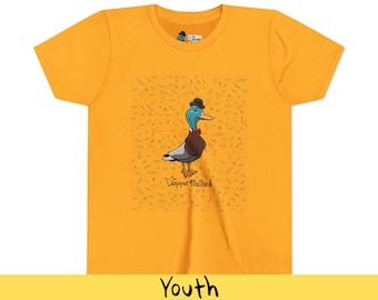 The Dapper Mallard | Youth Graphic T-Shirt | Hand-Illustrated Cottagecore Premium Shirt | Whimsical and Fancy Vintagecore Bird Illustration