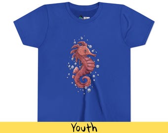 Aquatic Encounter Seahorse Kids Tee | Whimsical Ocean Life T-Shirt with Bubbles