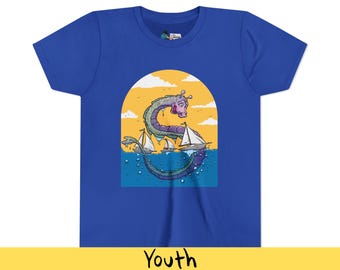 Aquatic Encounter Sea Monster Kids Tee | Whimsical Ocean Fantasy Nautical Shirt