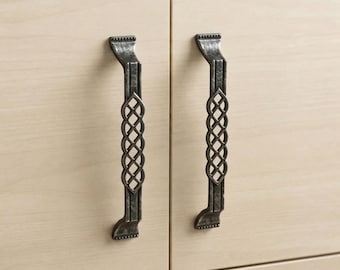 Antique Silver Zamak Cabinet Handles, Vintage Drawer Pulls (128mm & 160mm)