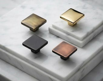 Modern Square Cabinet Knob, Brass Furniture Handle, Matte Black Drawer Pull