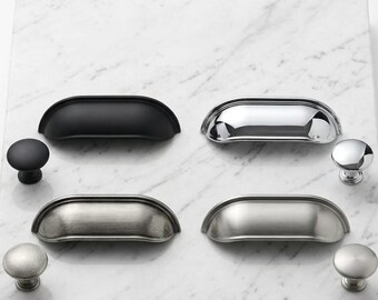 Cup Pull Drawer Handle, Cabinet Hardware, Kitchen Cabinet Pull, Farmhouse Modern Cup Handle, Chrome Black Inox Antique Silver