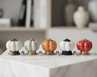 Pumpkin Ceramic Cabinet Knob, Vintage Drawer Pull, Kitchen Cupboard Handle, Farmhouse Decor, Fall Halloween Furniture Knob
