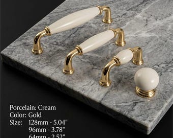 Ceramic Handle, Cabinet Pull, Drawer Handle, Brass Hardware, Kitchen Pull, Dresser Pull, Cupboard Knob, Furniture Pull,  Vintage Handle