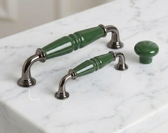 Green Porcelain Cabinet Pull, Luxury Kitchen Handle, Gold Black Antique Brass Chrome Copper Hardware, Knob 32mm 96mm 128mm