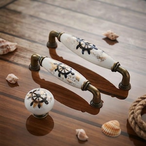 Hand Painted Porcelain Cabinet Pulls, Nautical Ceramic Drawer Handles, Coastal Kitchen Hardware, Farmhouse Cabinet Knobs, Beach House Decor