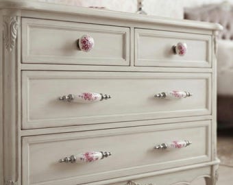 Hand Painted Floral Ceramic Cabinet Handle, Vintage Porcelain Drawer Pull, Farmhouse Kitchen Knob