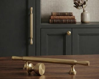 Solid Brass Cabinet Pull Handle, Antique Brass Drawer Knob, Handmade Luxury Furniture Hardware