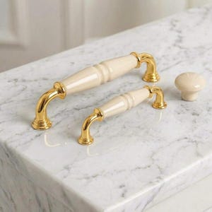 Ceramic Cabinet Handle, Farmhouse Drawer Pull, Vintage Kitchen Hardware, Shabby Chic Cupboard Pull, Gold Brass Knob