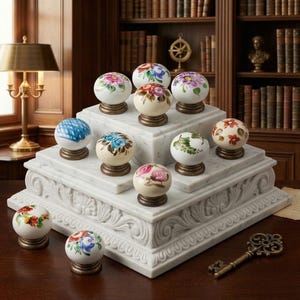 Juego de pomos de cerámica pintados a mano para cajones, pomos florales para armarios, decoración estilo cottagecore, tiradores de porcelana vintage, herrajes de estilo rústico.