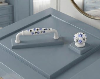 Hand-Painted Porcelain Cabinet Pulls, Floral Ceramic Drawer Handles, Cottage Vintage Hardware
