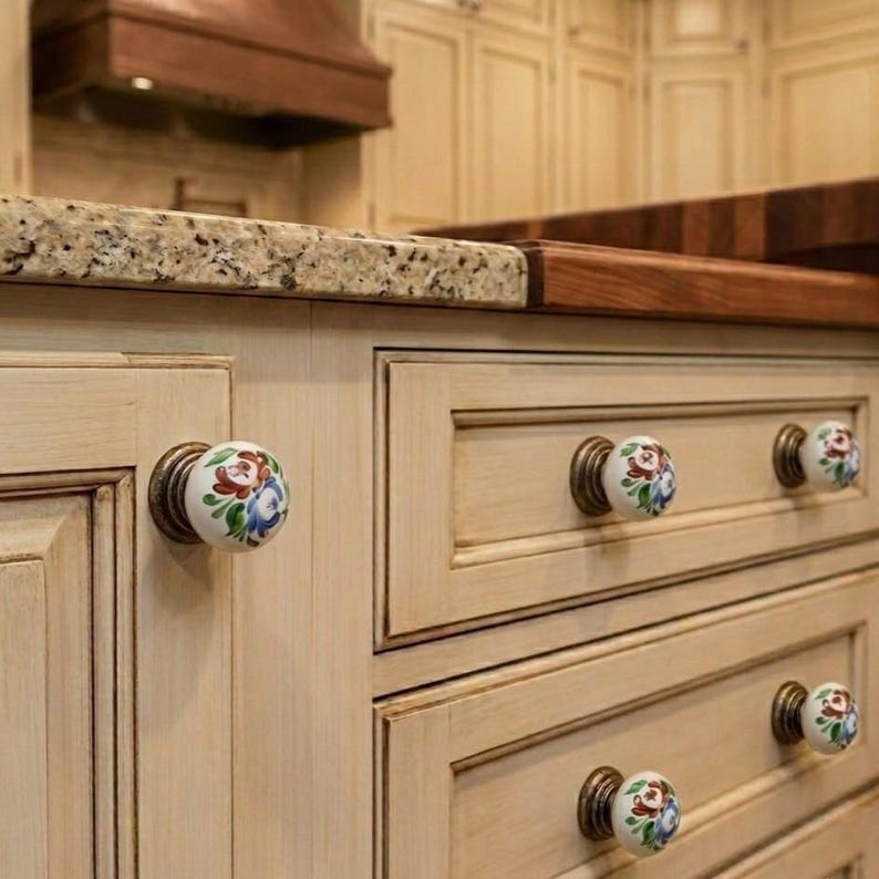 Hand Painted Ceramic Drawer Knobs Set, Floral Cabinet Knobs, Cottagecore Decor, Vintage Porcelain Pulls, Farmhouse Hardware image 16