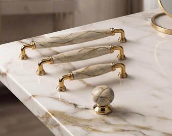 Cream Porcelain Gold Cabinet Pulls, Zinc Alloy Drawer Handles, Elegant Furniture Hardware