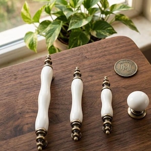 White Porcelain Cabinet Pull Handle, Vintage Kitchen Drawer Pull, Gold Chrome Black Brass Copper Hardware, 64 96 128mm Knob