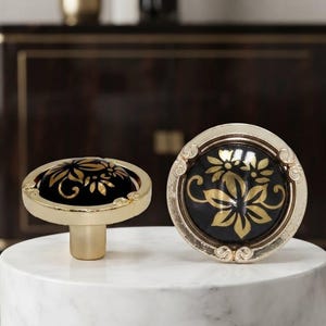 Ceramic Cabinet Knob, Handmade Porcelain Drawer Knob, Gold Cabinet Hardware, Vintage Furniture Pull, Kitchen Dresser Knob