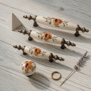 Hand Painted Porcelain Cabinet Knob, Farmhouse Boho Drawer Pull, Rustic Kitchen Hardware