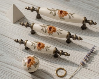 Hand Painted Porcelain Cabinet Knob, Farmhouse Boho Drawer Pull, Rustic Kitchen Hardware
