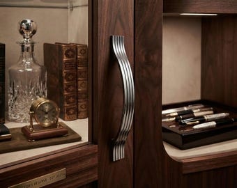 Modern Black Chrome Cabinet Handle, Curved Furniture Drawer Pull, Luxury Wardrobe Hardware