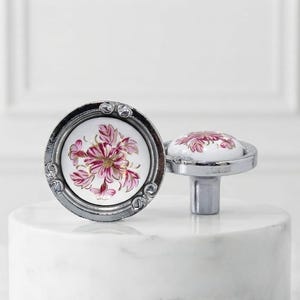 Handmade Porcelain Cabinet Knob, Ceramic Drawer Pull, Vintage Floral Dresser Knob, Farmhouse Kitchen Cabinet Hardware Decor